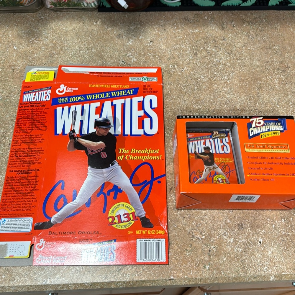 Cal Ripken Jr bundle.  Wheaties and mini box with 24 K  gold signature